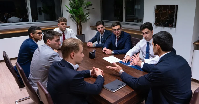 The team of SM Consulting is sitting around a meeting table